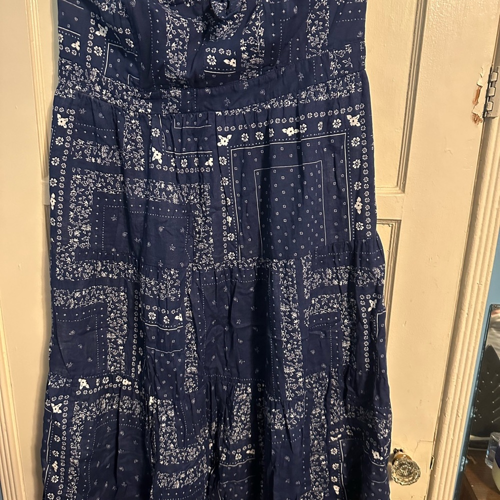 Universal Thread Navy Strapless Dress with White Patterns